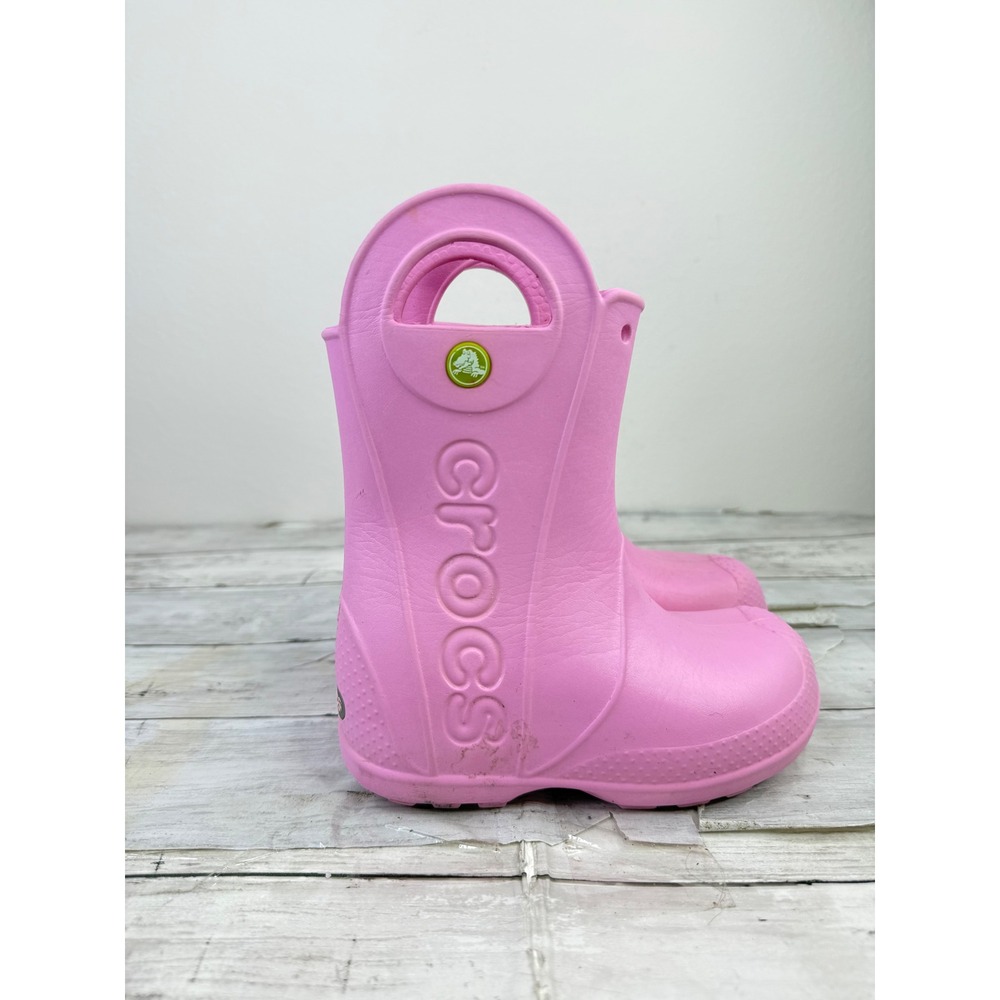 Crocs Kids Handle It Rain Boots Pink Waterproof Pull On 11C